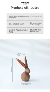 Dimensions détaillées de l'ornement lapin en résine avec finition grain de bois