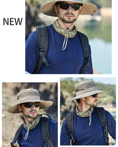 Sonnenhut in Khaki mit atmungsaktivem Mesh und verstellbarem Kinnriemen in Mehrfachansicht