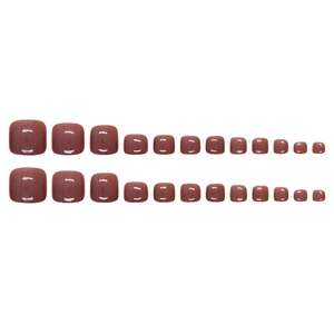 24pcs glossy mauve pink press-on toe nails set in various sizes on white background