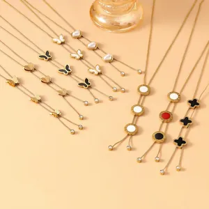 18K gold plated clover necklace collection with butterfly and heart charms for women