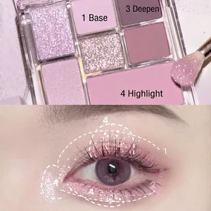 9-Farben Lidschattenpalette in Rosa-Violett mit matten und schimmernden Tönen und Pinsel