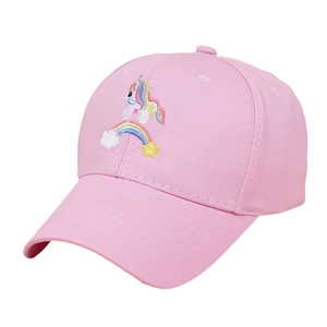 Rosa Kinder-Baseballkappe mit süßem Einhorn-Regenbogen-Stickerei für den Sonnenschutz