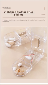 Detail of V-shaped slot in a transparent pill cutter for precise and safe medicine slicing