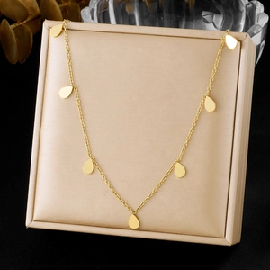 Collana In Acciaio Inossidabile Placcato Oro Con Pendenti A Goccia D'acqua Lisci Moda Minimalista Per Donna
