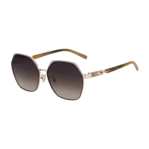 Fashionable oversized hexagonal sunglasses with gold metal frame and brown gradient lenses
