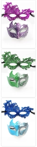 Detailed set of masquerade lace phoenix masks and painted half-face masks in three colors