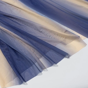 Blue and beige gradient mesh dress featuring fashionable backless strapless design