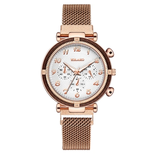 Montre À Quartz Mode Pour Femme Avec Bracelet En Maille Métallique Milanaise Sous-cadrans Décoratifs Cadran Rond Élégant