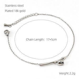 Detail showing 18k gold plated stainless steel rose bracelet with adjustable chain