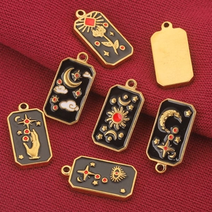 Tarot card style stainless steel pendants with celestial moon and star enamel designs