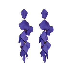 Elegant long purple petal tassel drop earrings with frosted finish and golden links