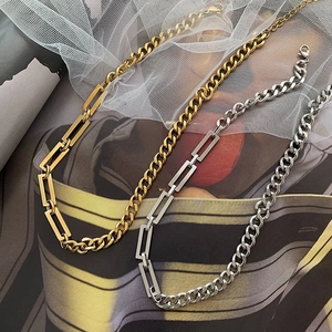 Cuban Link Chain Necklace Bracelet Titanium Steel Geometric Rectangle Splicing Punk Hip Hop Street Style Jewelry Unisex