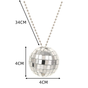 Retro disco mirror ball necklace with silver bead chain for party decoration, 4cm sphere