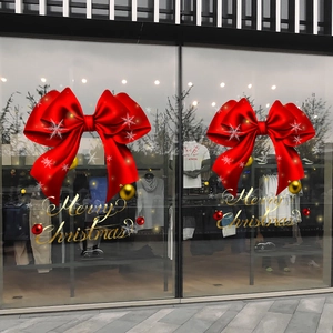 Christmas Window Stickers Red Bow Snowflake Merry Christmas Double Sided Static PVC Glass Decor Reusable Festive