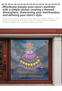 Pink Christmas tree window static sticker with Merry Christmas text on a glass door