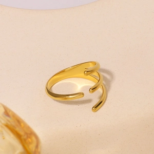Elegant gold plated multilayer spiral open ring with minimalist geometric lines on stone