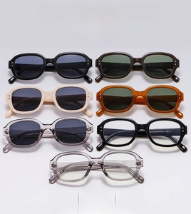 Detailed grid of vintage oval sunglasses in black, coffee, and amber color options