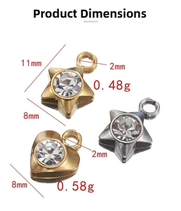 Dimensions détaillées des pendentifs étoiles et cœurs en acier inoxydable avec poids