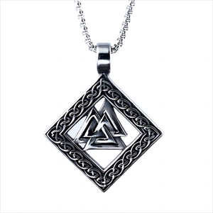 Pendentif Valknut poli en acier inoxydable argenté avec motifs de nœuds celtiques