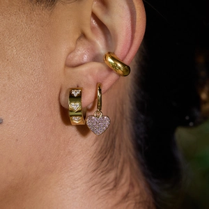 18k gold plated stainless steel earring set with heart charm and zircon stones