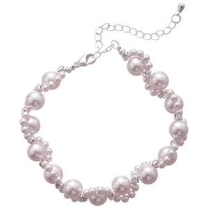 Elegant French pearl wrap bracelet with sparkling crystals and silver lobster clasp