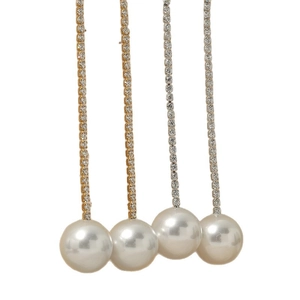 Elegant long stainless steel drop earrings with cubic zirconia and round white pearls