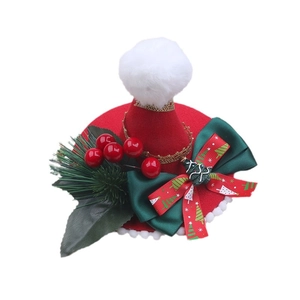 Mini fermaglio per capelli cappello di Babbo Natale rosso con fiocco verde