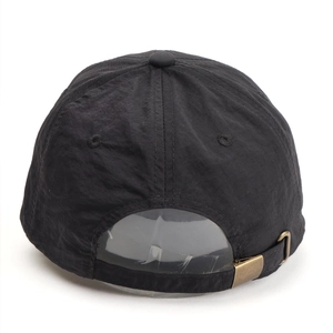 Breathable quick-dry baseball cap in black with adjustable strap and metal buckle back view