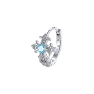 Silver cross hoop earring with light blue zircon stone and clear micro-pave accents