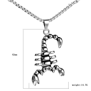 Hip hop stainless steel scorpion pendant necklace with 42mm height and 14.7g weight