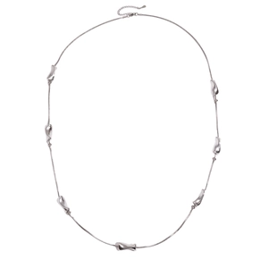 Minimalist silver geometric irregular square twisted long necklace with liquid metal charms
