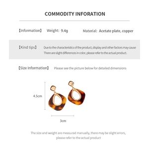 Spécifications de taille pour boucles d'oreilles pendantes en acétate et cuivre
