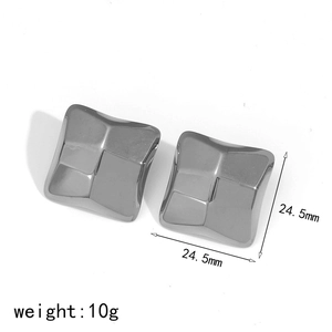 Detail view of 24.5mm square stainless steel earrings with geometric concave surface