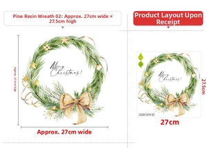 Close-up of Merry Christmas pine wreath wall sticker with golden bow and star details