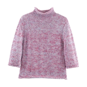 Women Knitted Sweater Mock Neck Pullover Long Sleeve Marled Yarn Chic Casual Lazy Style Pink Purple White Soft Top