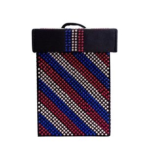 Sparkling rhinestone rainbow handbag for evening parties with red white and blue stripes