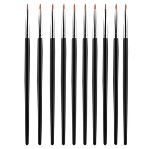Set of 10 professional fine-tip eyeliner brushes with black handles and red-brown bristles