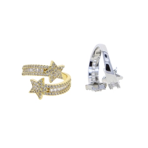 Star open rings in gold and silver set with sparkling zircons for a luxury women's look