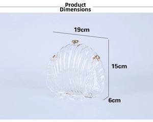 Acryl-Abendtasche in Muschelform Maße 19cm x 15cm x 6cm mit goldenem Verschluss und Kette