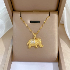Elephant Pendant Necklace Titanium Stainless Steel Chain Copper Zircon Inlaid Luxury Dainty Jewelry Gift For Women