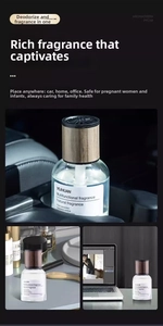 Natural fragrance oil in glass bottle used in car, bathroom and office desk settings