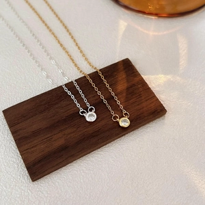 Minimalist 925 sterling silver zircon pendant necklace in gold and silver finish
