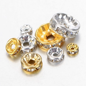 Sparkling crystal rhinestone spacer beads in gold and silver finish for DIY jewelry making