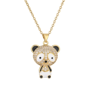 Fashionable golden panda pendant necklace with micro-set zircons and enamel finish