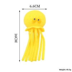 Jouet à presser poulpe en silicone jaune pour le bain et la plage, 16 cm de hauteur