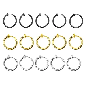 Minimalist Hoop Clip-On Earrings 18K Gold Plated Stainless Steel Non-Pierced Hip Hop Punk Jewelry For Women Men