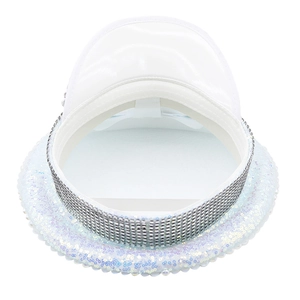 White captain hat with iridescent sequins and silver rhinestones for parties