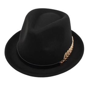 Chapeau Fedora Unisexe en Feutre de Polyester Vintage Style Jazz Britannique Élégant Avec Boucle en Feuille de Métal