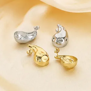 Irregular Water-drop Stud Earrings Stainless Steel Hammered Texture C-shaped Vintage Minimalist Fashion Jewelry For Women