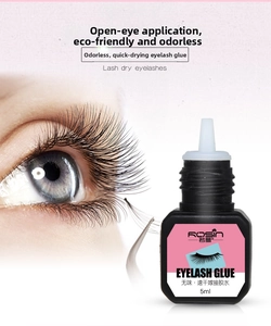 Close-up of 5ml professional eyelash extension glue with natural lash results on eye